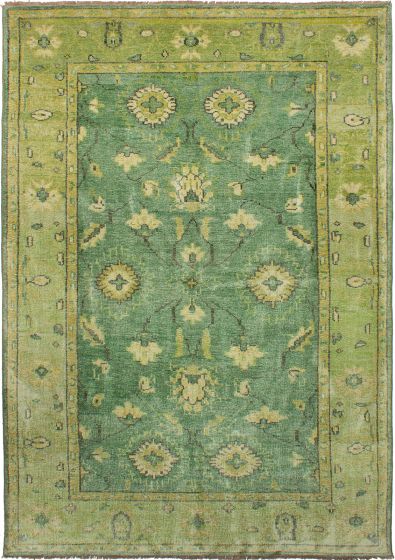 Bordered  Traditional Green Area rug 6x9 Indian Hand-knotted 271694