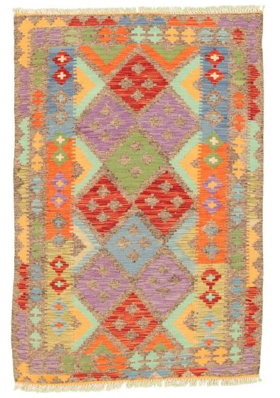 Bordered  Geometric Multi Area rug 3x5 Turkish Flat-weave 329358