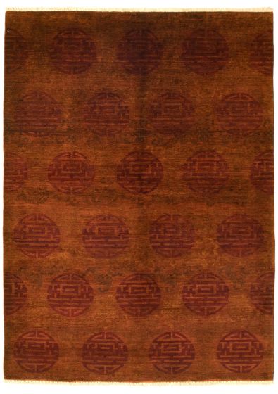 Casual  Transitional Brown Area rug 5x8 Pakistani Hand-knotted 338157