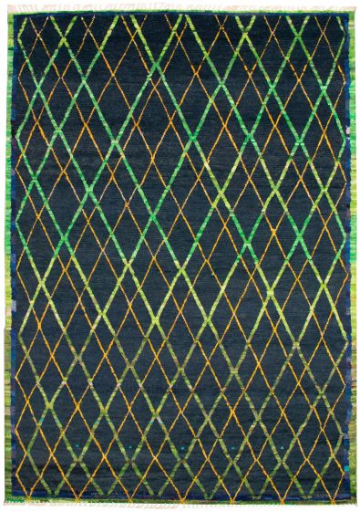 Geometric  Tribal Blue Area rug 9x12 Pakistani Hand-knotted 339430