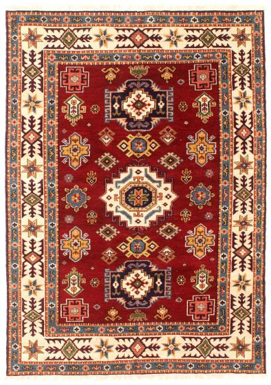 Bordered  Traditional Red Area rug 5x8 Indian Hand-knotted 348574