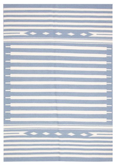 Contemporary/Modern  Transitional Blue Area rug 4x6 Turkish Flat-Weave 374614