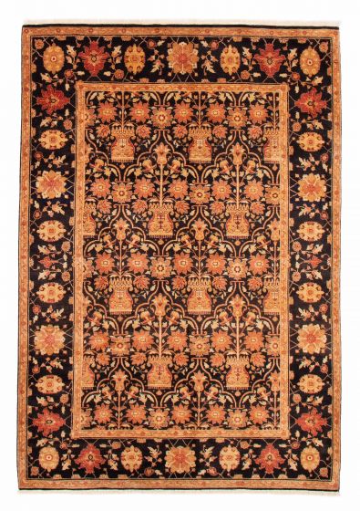 Bordered  Traditional Black Area rug 5x8 Pakistani Hand-knotted 378985