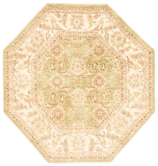 Bordered  Traditional Green Area rug Unique Pakistani Hand-knotted 362877