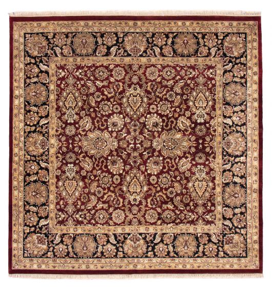 Bordered  Traditional Red Area rug Square Indian Hand-knotted 380728