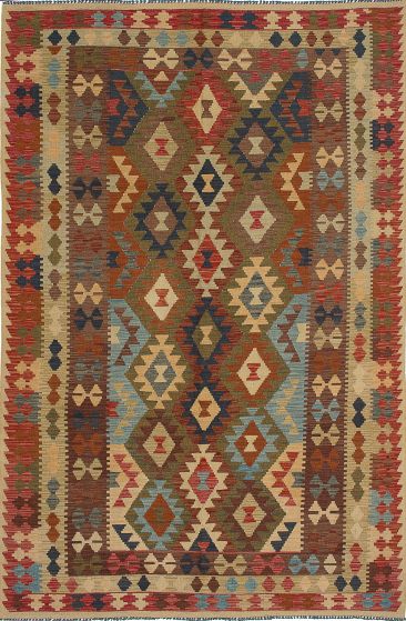 Flat-weaves & Kilims  Traditional Red Area rug 6x9 Turkish Flat-weave 212401