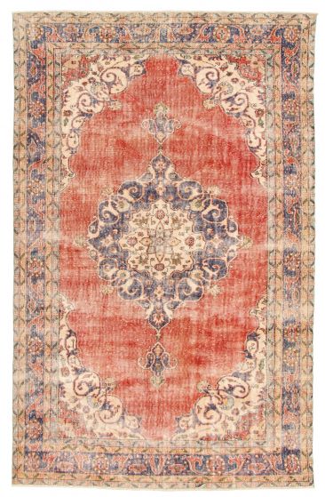 Bordered  Vintage  Area rug Unique Turkish Hand-knotted 327491