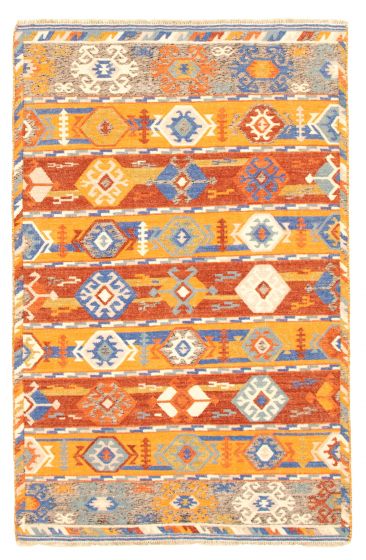 Flat-weaves & Kilims  Geometric Brown Area rug 5x8 Indian Flat-weave 344790