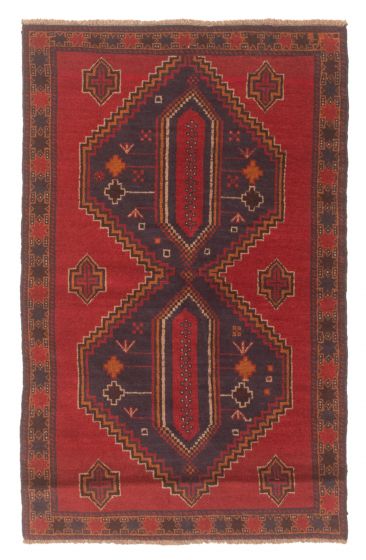 Bordered  Tribal Red Area rug 3x5 Afghan Hand-knotted 348616