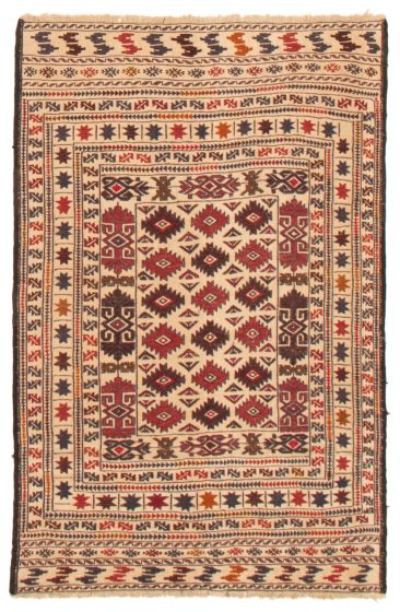 Bordered  Tribal Ivory Area rug 3x5 Afghan Flat-weave 356296