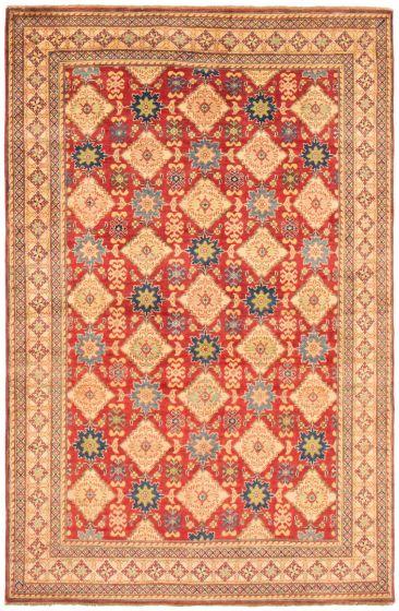 Bordered  Traditional Red Area rug 6x9 Afghan Hand-knotted 363670