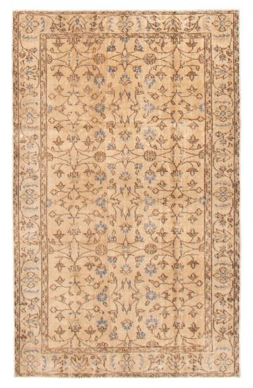 Bordered  Vintage/Distressed Yellow Area rug 3x5 Turkish Hand-knotted 372491
