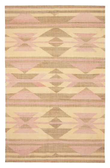 Flat-weaves & Kilims  Traditional/Oriental Ivory Area rug 5x8 Indian Flat-Weave 375645