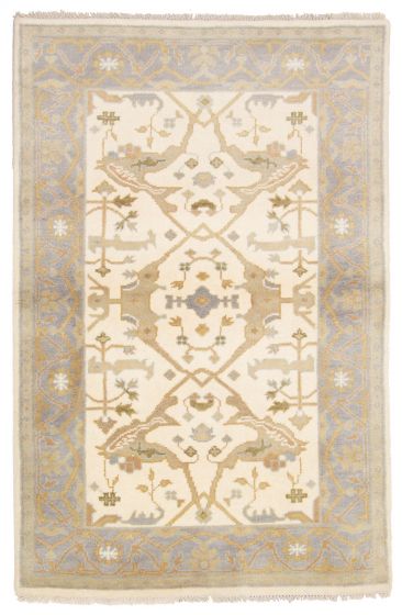 Bordered  Traditional Ivory Area rug 3x5 Indian Hand-knotted 376006