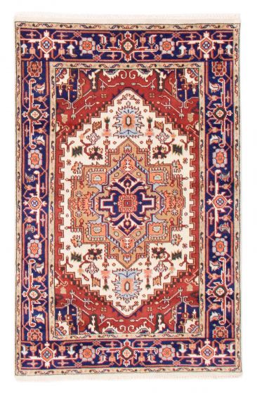 Bordered  Traditional Ivory Area rug 5x8 Indian Hand-knotted 377625