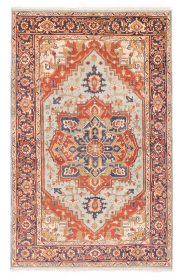 Bordered  Traditional Brown Area rug 5x8 Indian Hand-knotted 377752