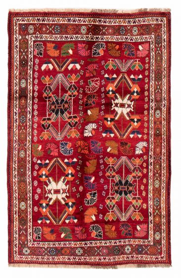 Bordered  Tribal Red Area rug 5x8 Persian Hand-knotted 383503