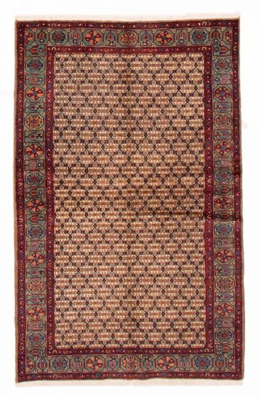 Bordered  Tribal Brown Area rug 4x6 Persian Hand-knotted 383842