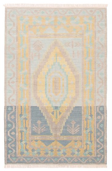Carved  Moroccan Blue Area rug 5x8 Indian Hand-knotted 387288