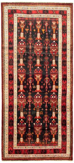 Bordered  Tribal Black Area rug Unique Turkish Hand-knotted 334219