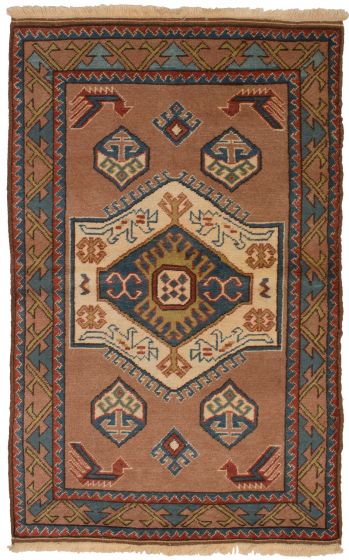 Bordered  Vintage Brown Area rug 3x5 Turkish Hand-knotted 262656