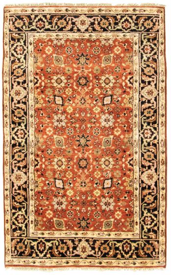 Bordered  Traditional Brown Area rug 5x8 Indian Hand-knotted 313030