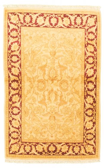 Bordered  Traditional Ivory Area rug 3x5 Pakistani Hand-knotted 318135