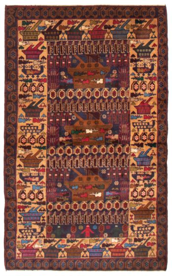 Bordered  Tribal Blue Area rug 4x6 Afghan Hand-knotted 357472