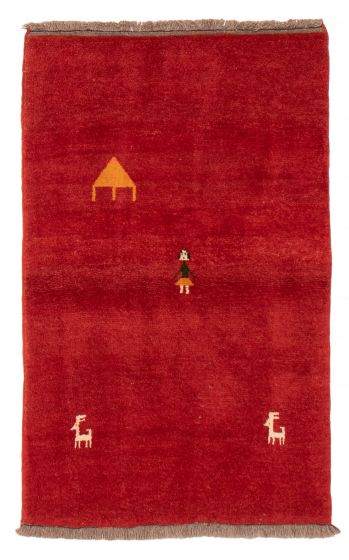 Gabbeh  Tribal Red Area rug 3x5 Persian Hand-knotted 383018
