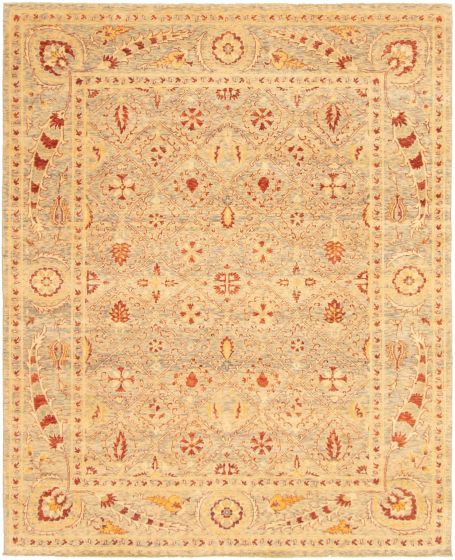 Bordered  Traditional Green Area rug 6x9 Pakistani Hand-knotted 319927