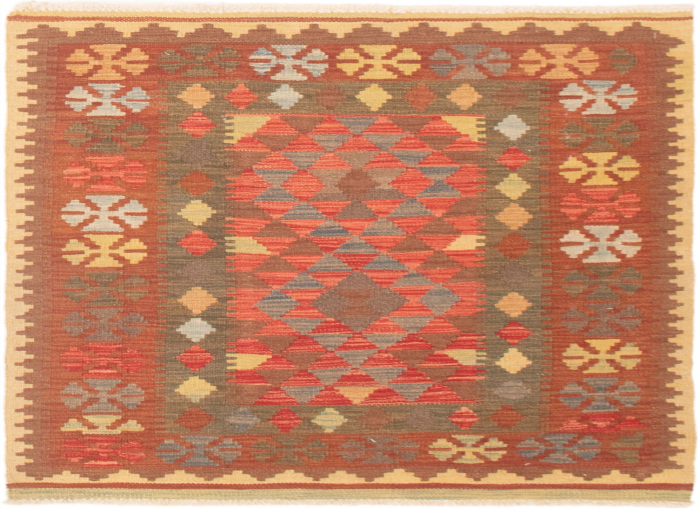 Bordered  Traditional Brown Area rug Square Turkish Flat-Weave 297892