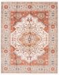 Bordered  Traditional Ivory Area rug 6x9 Indian Hand-knotted 379041