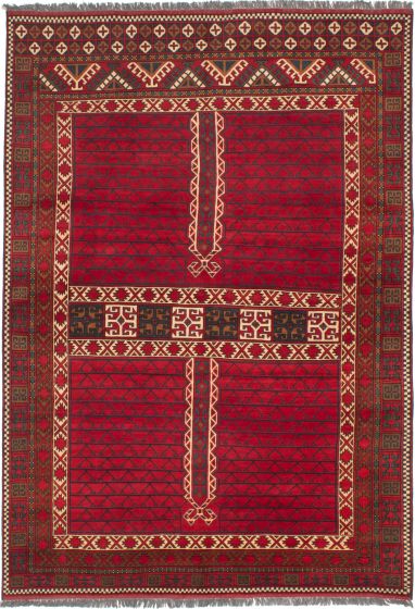 Bordered  Traditional Red Area rug 6x9 Afghan Hand-knotted 281442