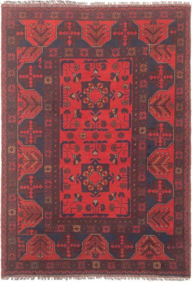 Bordered  Tribal Red Area rug 3x5 Afghan Hand-knotted 305534