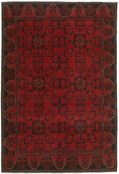 Bordered  Tribal Red Area rug 3x5 Afghan Hand-knotted 313306