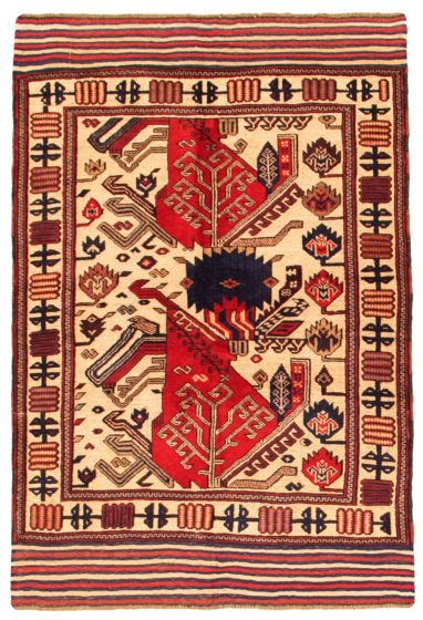 Bordered  Tribal Ivory Area rug 3x5 Afghan Hand-knotted 342604