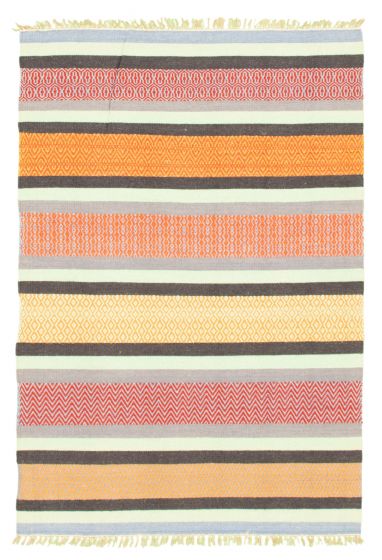 Flat-weaves & Kilims  Transitional Green Area rug 4x6 Indian Flat-weave 344526