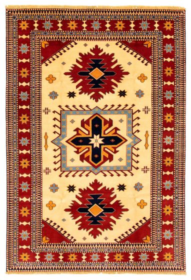 Bordered  Traditional Ivory Area rug 6x9 Indian Hand-knotted 346137