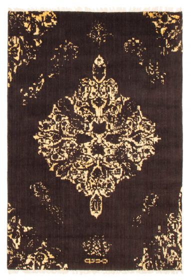 Transitional Brown Area rug 4x6 Indian Hand-knotted 350395