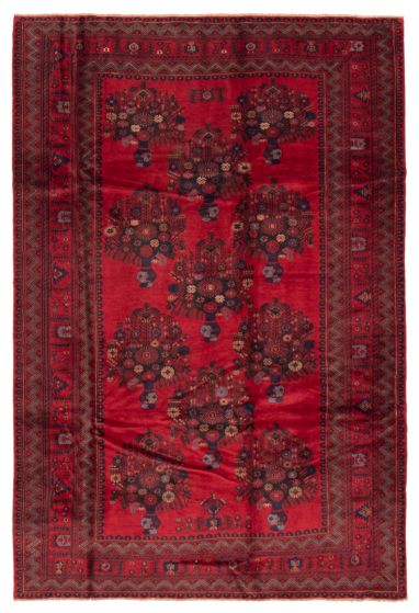 Bordered  Tribal Red Area rug 6x9 Afghan Hand-knotted 358199