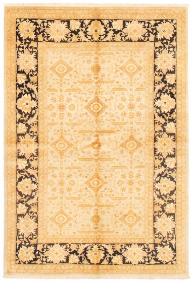 Bordered  Traditional Yellow Area rug 5x8 Pakistani Hand-knotted 362524