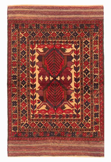 Bordered  Tribal Red Area rug 3x5 Afghan Hand-knotted 365436