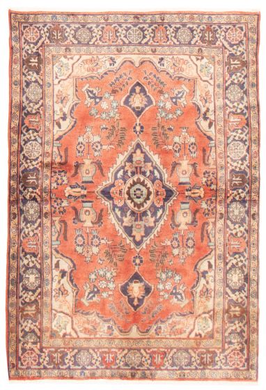 Bordered  Traditional Brown Area rug 4x6 Persian Hand-knotted 366147