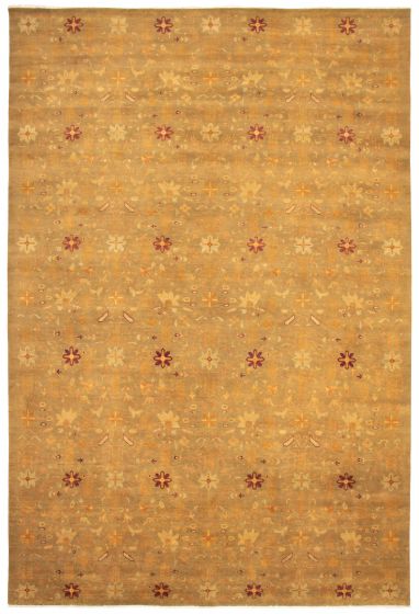 Transitional Green Area rug Unique Pakistani Hand-knotted 368295