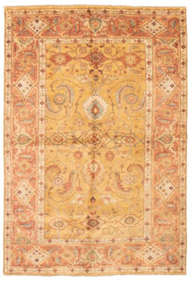 Bordered  Traditional Orange Area rug 5x8 Indian Hand-knotted 373987