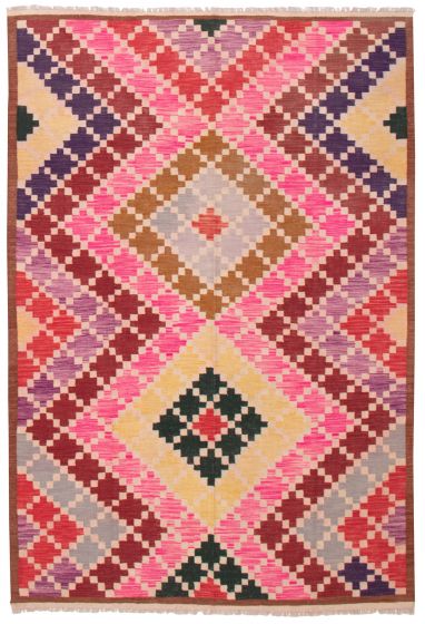 Flat-weaves & Kilims  Geometric Pink Area rug 6x9 Turkish Flat-Weave 374468