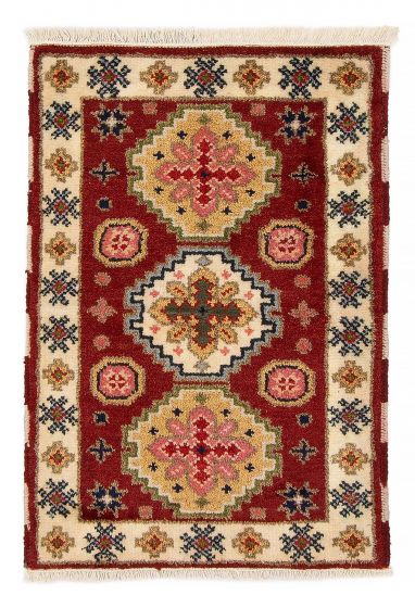 Bordered  Traditional Red Area rug 2x3 Indian Hand-knotted 376096