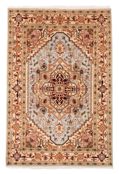 Bordered  Traditional Blue Area rug 5x8 Indian Hand-knotted 377751