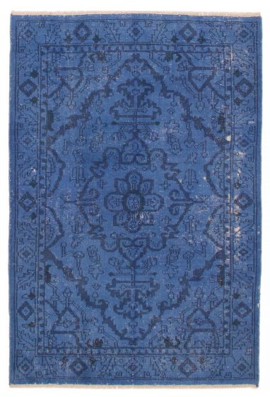 Overdyed  Transitional Blue Area rug 5x8 Indian Hand-knotted 387357