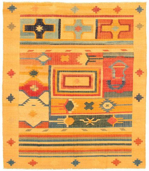 Casual  Transitional Brown Area rug 6x9 Turkish Flat-weave 336039